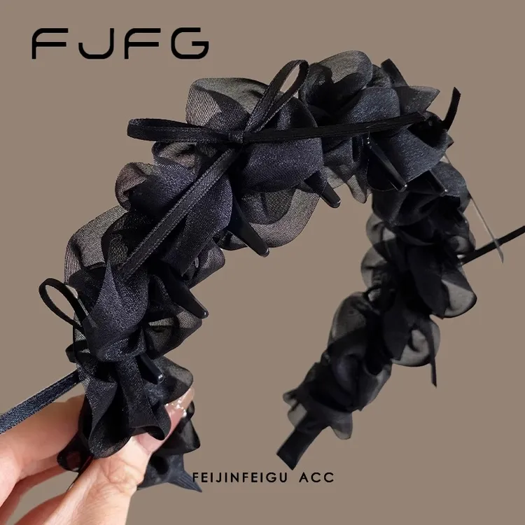 芭蕾少女如梦~蝴蝶结织带褶皱齿梳发箍女增高颅顶设计发箍压发卡