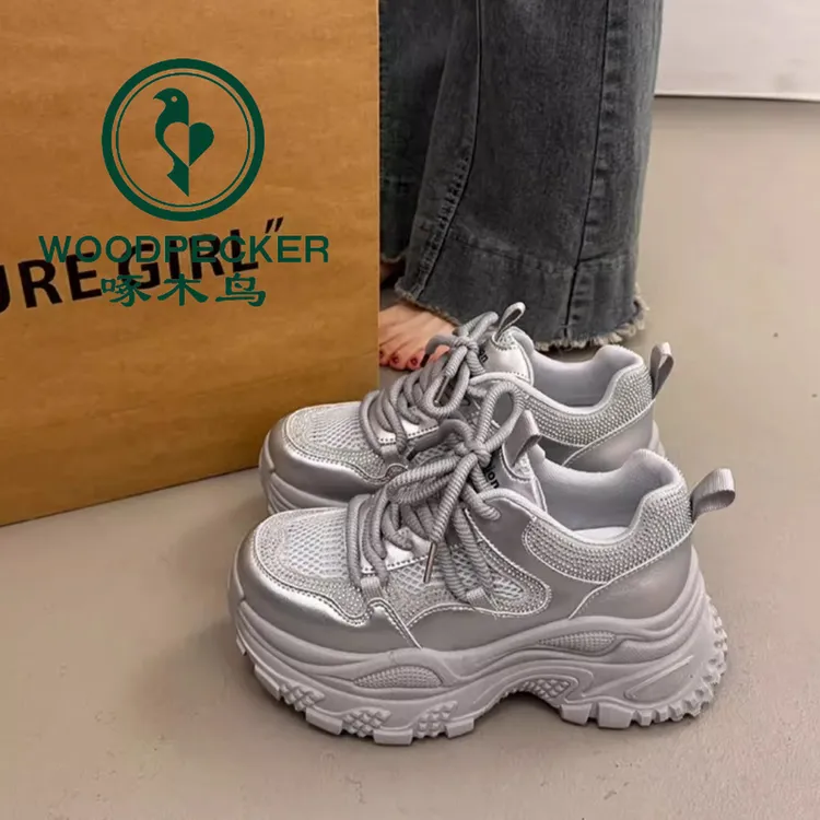 啄木鸟百搭厚底老爹鞋女小个子增高2025新款春秋季爆款运动休闲鞋
