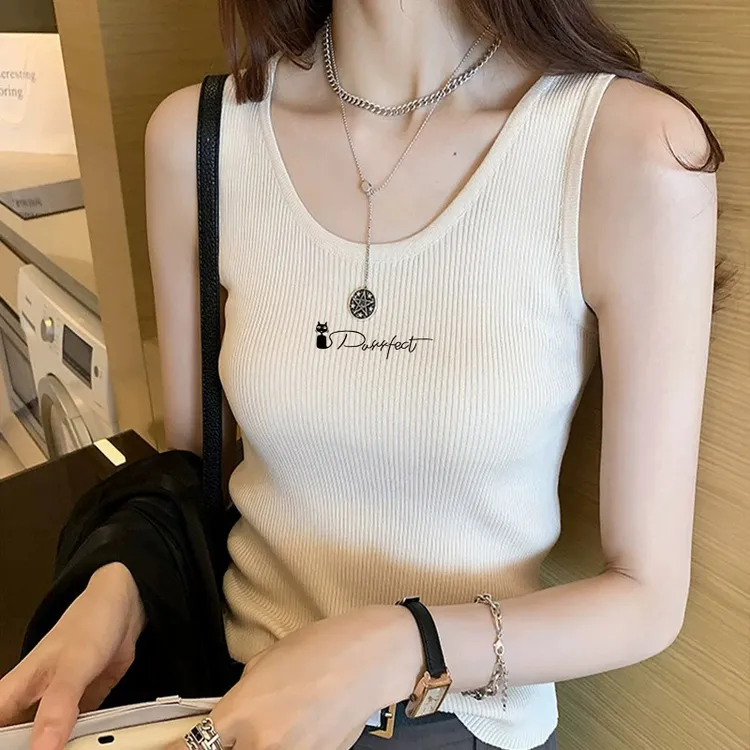 夏季新款小众设计感印花白色吊带背心女外穿潮流修身内搭美背上衣