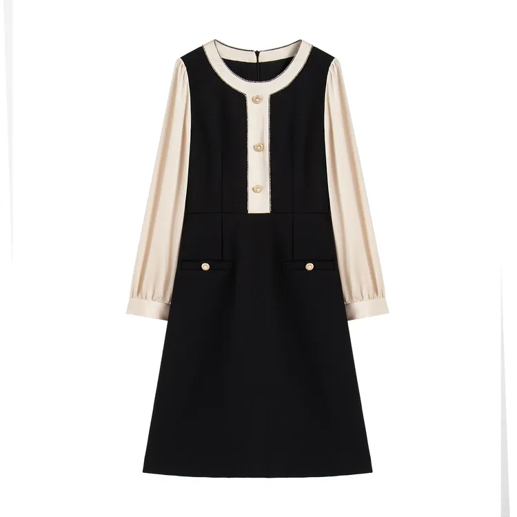 【南油安安】法式小香风显瘦气质拼接连衣裙