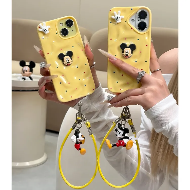 雅天立卡通立体米奇适用iPhone16手机壳15promax1314陨石纹12挂绳