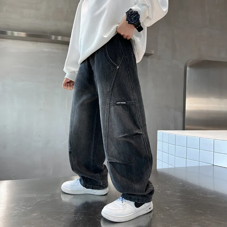 男童春秋款裤子2025新款大童秋季宽松男孩秋装儿童直筒牛仔裤