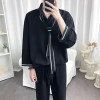 S053送领带衬衫男长袖纯色款休闲百搭学生班服七分袖衬衣ins
