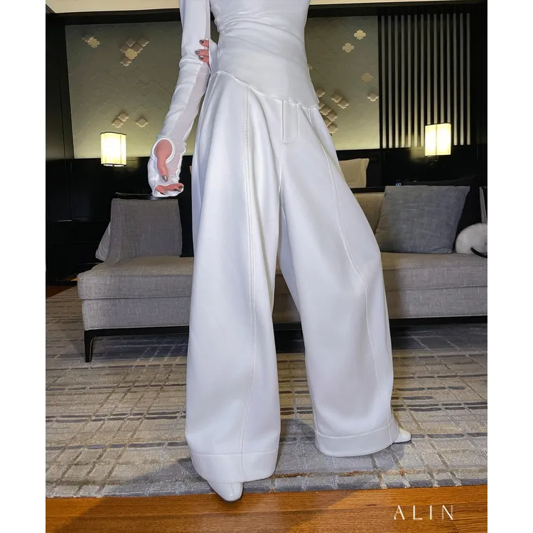 ALIN【时髦腿精】50%天丝+50%棉内加厚贝贝绒褶皱阔腿裤女AL5PSK15