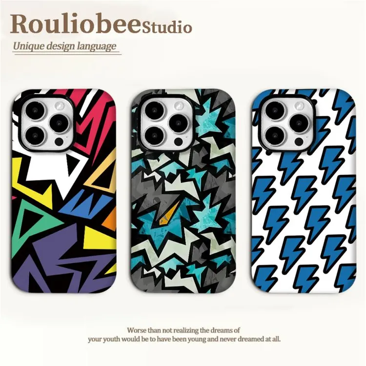 欧克里里彩色涂鸦闪电适用苹果16p菲林手机壳华为P70vivo小米oppo