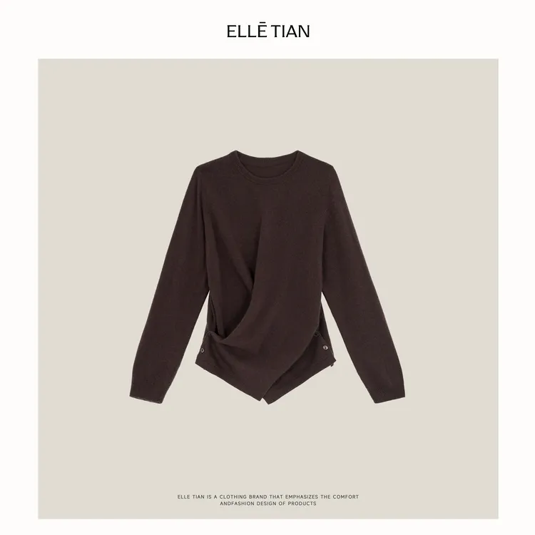 ELLETIAN "冬叙"绵羊毛+山羊绒 交叉系扣圆领毛衣EADM055