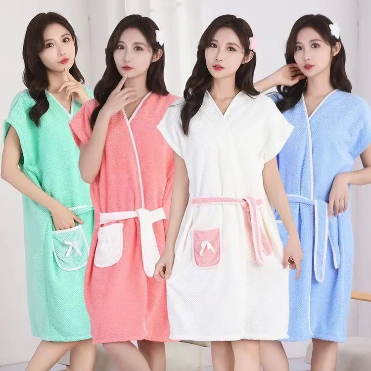 新疆包邮时尚可穿式系带浴袍浴裙吸水速干浴巾不掉毛夏季洗澡长款