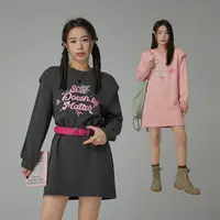 C001【金拐子专属】CHUU印花减龄中长卫衣裙宽松直筒连衣裙-F