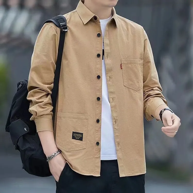 纯色衬衫男士2025日系新款韩版长袖衬衣休闲大码男装秋冬上衣外套