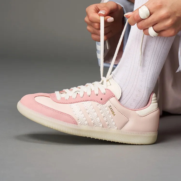 Adidas三叶草SAMBA OG褶边三条纹粉色德训鞋潮流百搭小粉鞋JR8830