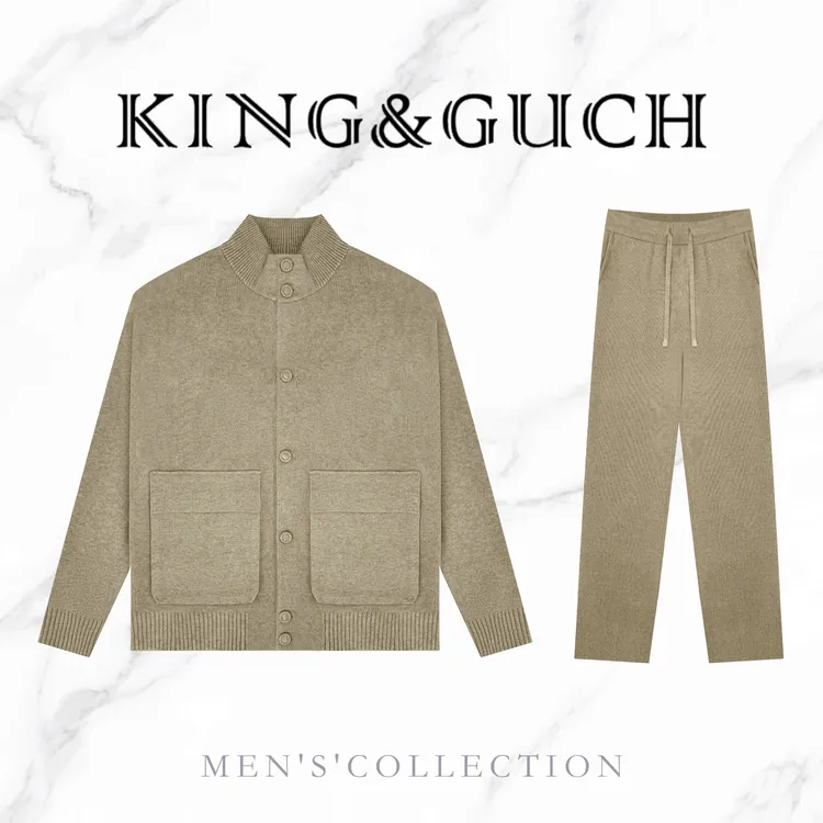 KING&GUCH【绵羊毛+山羊绒混纺】LP套装百搭弹力男士立领外套长裤
