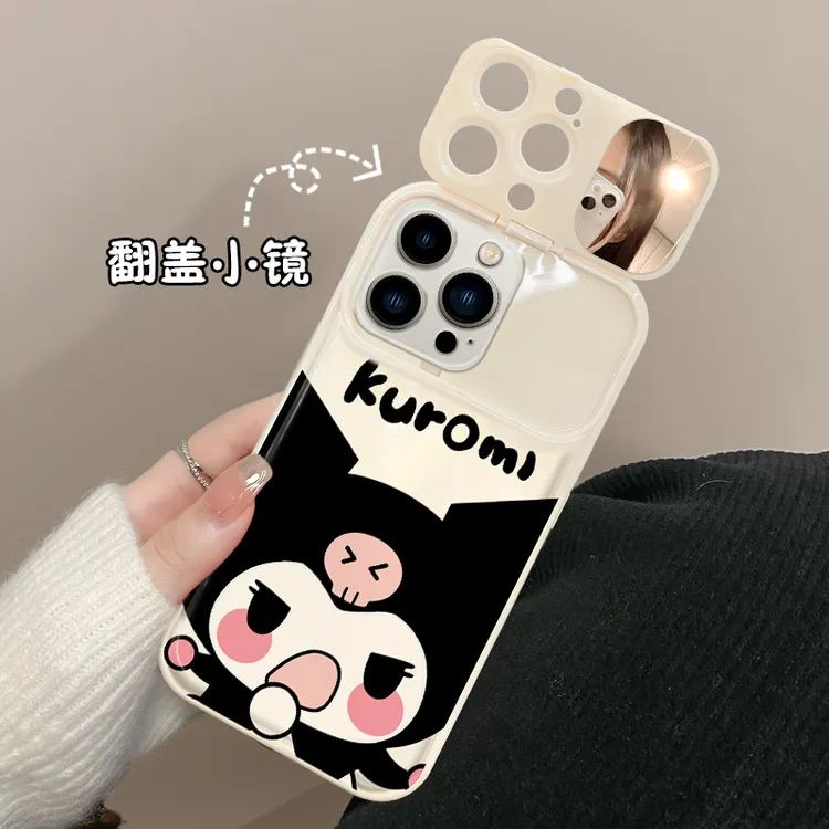 适用于苹果15手机壳iPhone14promax可爱卡通小洛13大视窗翻盖镜子