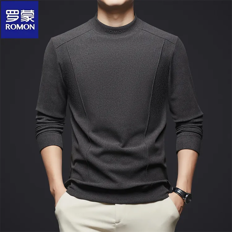 罗蒙双面绒打底衫男秋冬季半高领纯色套头卫衣内搭保暖长袖T恤男