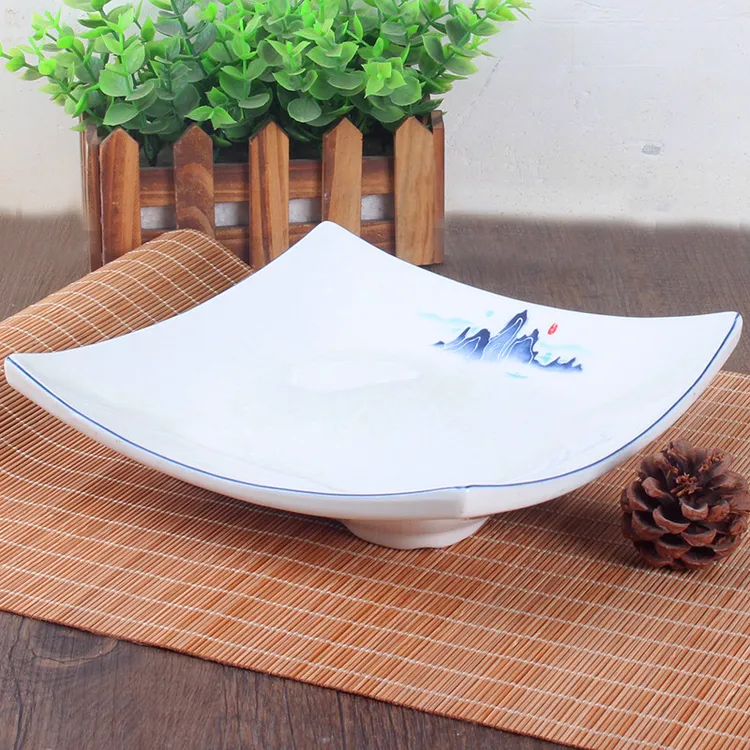 国风炒菜盘子凉菜盘拌面盘深盘沙拉盘菜盘炒面盘异形盘釉下彩