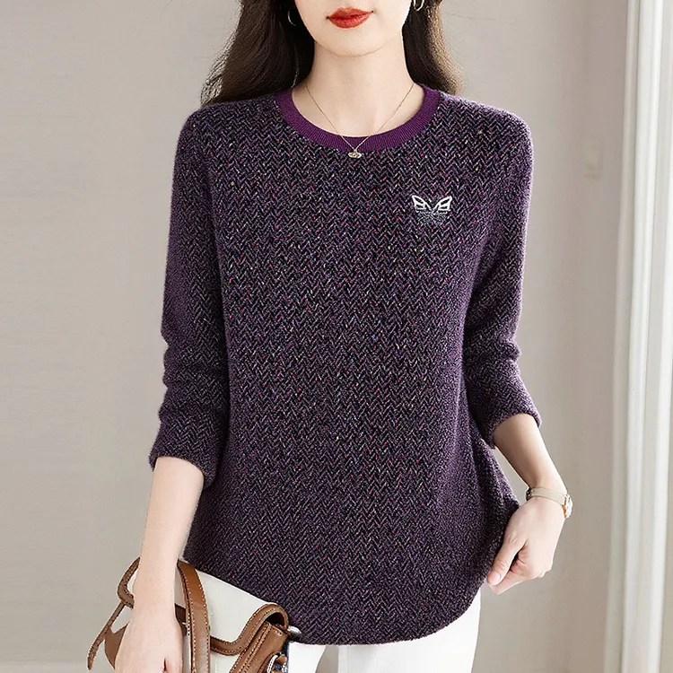 芳妮诗针织打底衫女大码2025新款长袖t恤中年妈妈宽松洋气上衣女