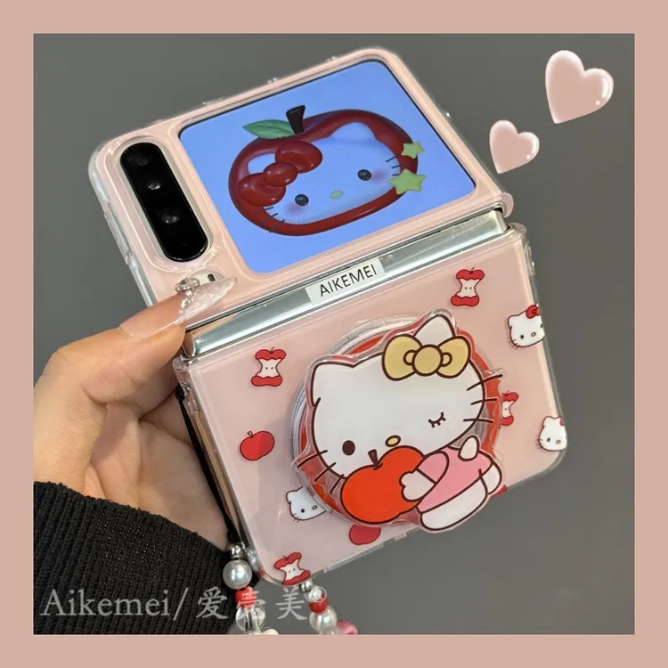 适用华为purax折叠屏手机壳可爱卡通pocket2苹果kt猫磁吸支架链条