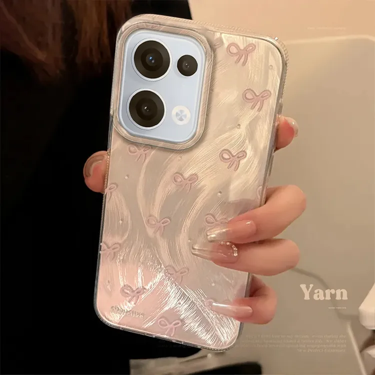 粉蝴蝶结适用OPPOReno13手机壳新款高档创意高颜值防摔羽纱保护套