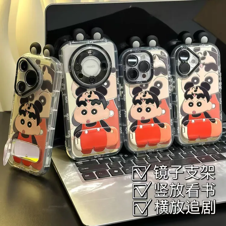 米奇耳朵小新支架适用苹果16promax华为iPhone小米vivooppo手机壳