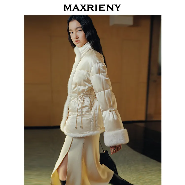 【商场同款】MAXRIENY中式复古边缘毛条羽绒服24冬新款保暖外套女