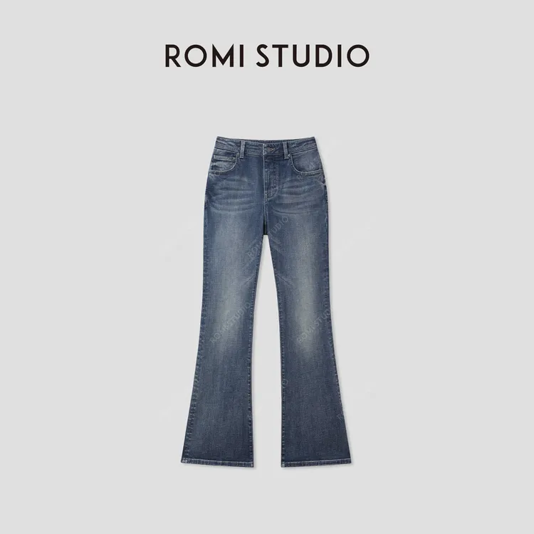 ROMI STUDIO“复古丹宁”棉质斜纹微弹洗水微喇牛仔裤 RWCSXM2390
