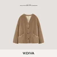 W.Diva【浅咖软语】芬兰进口皇冠级贵气V领廓形貂绒外套54C223134