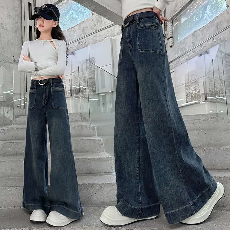 女童直筒牛仔裤早秋装2025新款中大童休闲女孩春秋款洋气时髦长裤