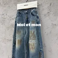 Moi et mon冬季新款小众设计师百搭休闲洋气宽松个性加绒牛仔裤