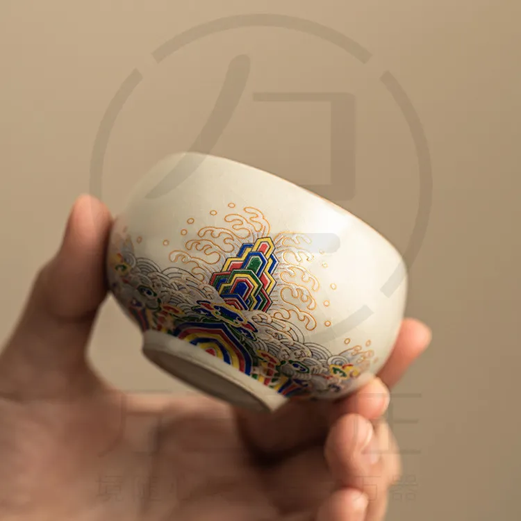 国潮新款汝窑茶杯海崖开片品茗杯功夫单杯陶瓷冰裂釉茶杯茶道用品