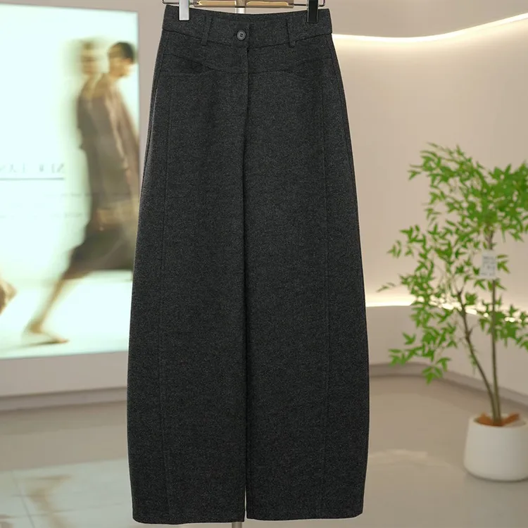 【羊毛裤】时尚加厚加密百搭休闲高腰显瘦宽松气质弯刀裤长裤