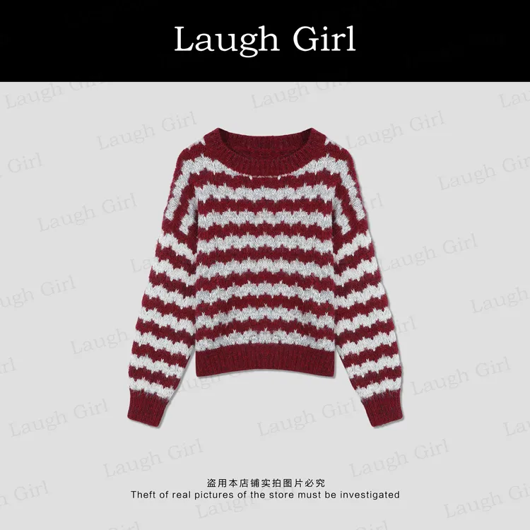 楚楚君 Laugh girl【波普撞色】圆领百搭潮流条纹毛衣XL53956J