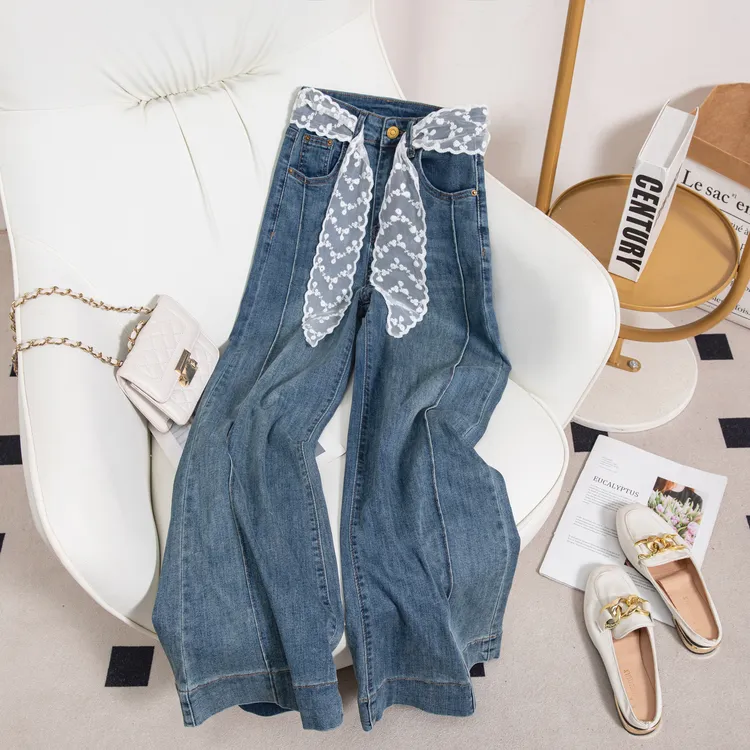 高腰阔腿裤牛仔裤女2025春季新款设计感宽松直筒显瘦百搭长裤7818