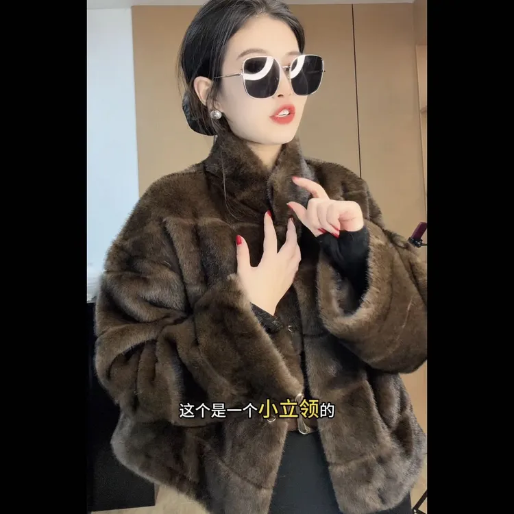 【JQW】气质显瘦立领横排环保皮毛一体外套