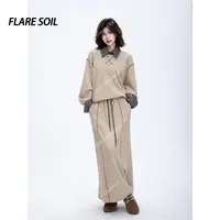 【FLARE SOIL】条纹衬衫领拼接卫衣+运动半身裙时尚套装 T4680AB