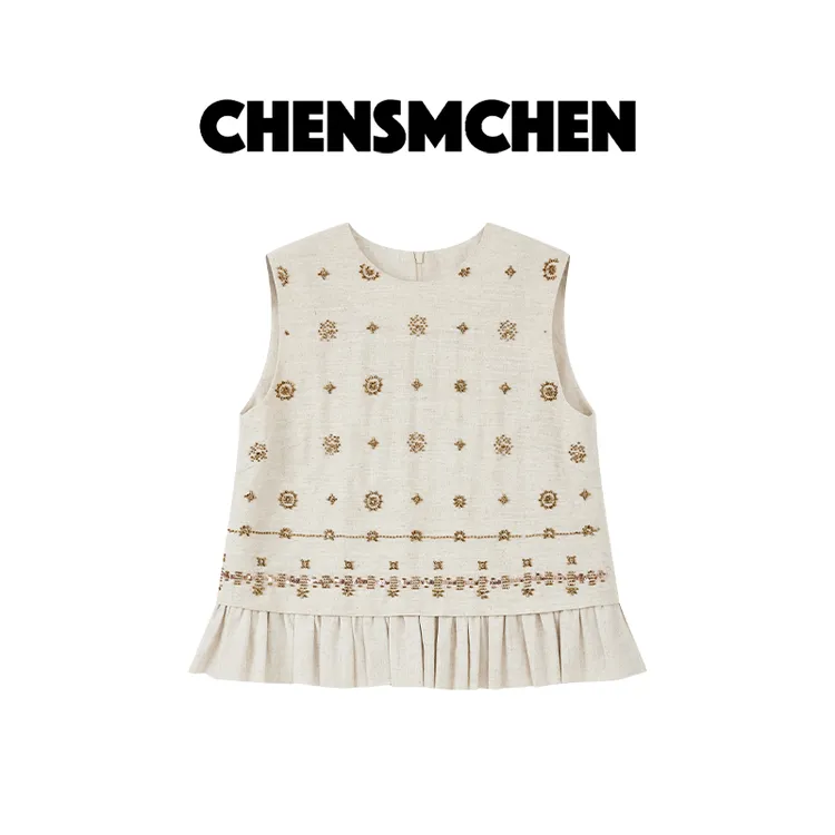 CHENSMCHEN 简约宽松圆领无袖背心女时尚休闲百搭上衣CSB5619YW