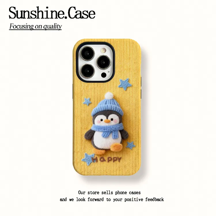 菲林二合一适用苹果华为vivo小米oppo手机壳毛绒企鹅17PRO/16