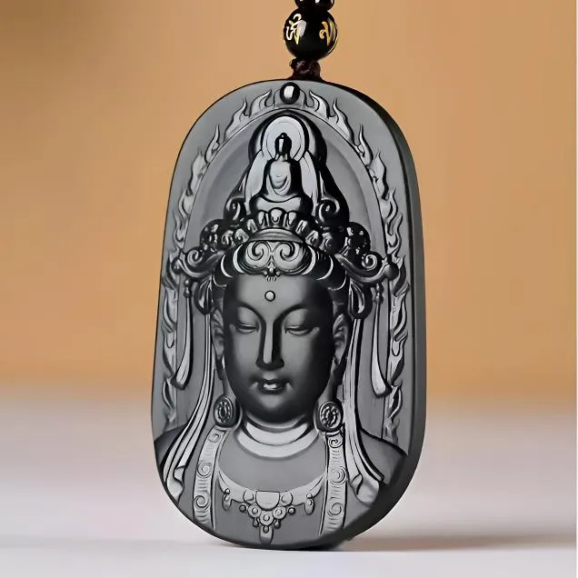 正品新疆和田玉青玉双面精雕观音菩萨挂件观音男士和田玉