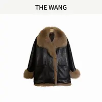 【DAWANG】时尚气质狐狸毛大翻领麂皮绒鹅绒服202428