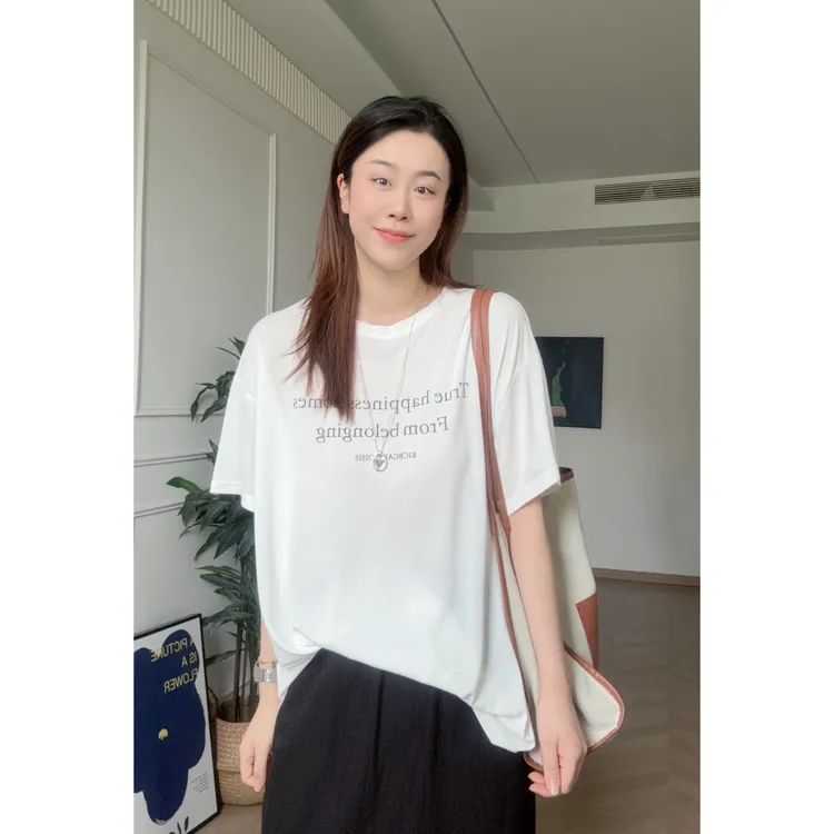 美亚恩NANA超凉快！大版铜氨丝字母T恤/男女同款短袖C0291