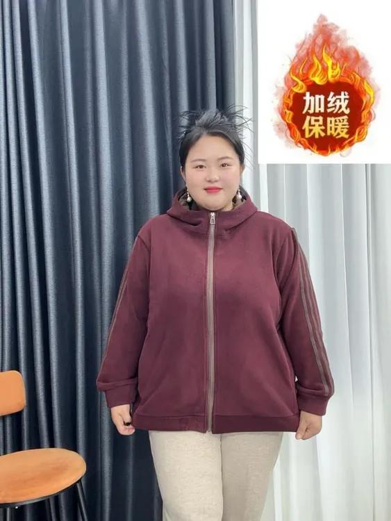100-250斤特大码加肥双面奥利绒加厚保暖外套秋冬连帽胖妈妈女