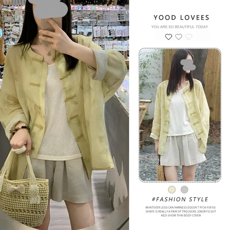 新中式设计感盘扣长袖衬衫女2025年夏季新款轻奢气质纯色短裤套装