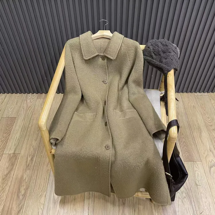 秋冬翻领苏力羊毛长款大衣气质宽松百搭显瘦呢子外套女W9881