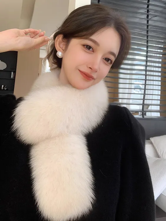 狐狸毛围巾女冬季皮草双面仿毛绒夹子兔毛内里百搭时尚围脖毛领厚