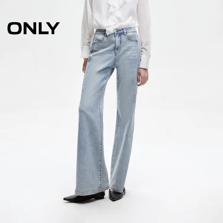 ONLY秋季做旧水洗高腰长裤喇叭裤牛仔裤女裤子复古显瘦|125232032