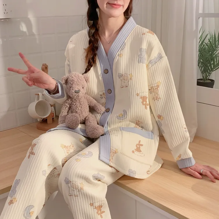 【带胸垫】空气棉月子服秋冬季产后产妇孕妇睡衣喂奶长袖春季哺乳衣