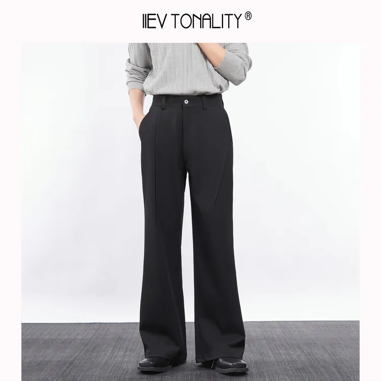 11EV“微喇立体压褶”秋冬微喇叭垂感压褶西裤设计感长裤休闲老钱风