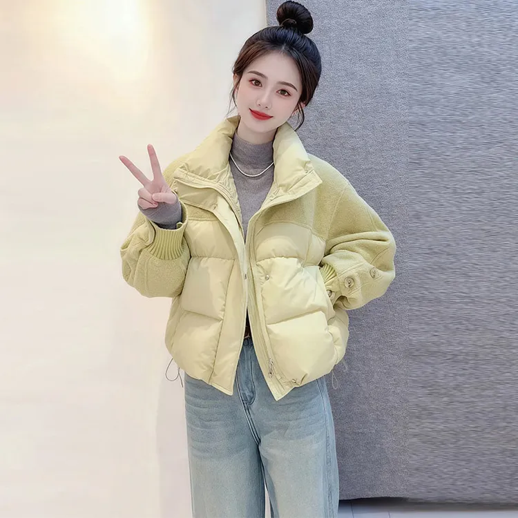 【落日黄昏】时尚拼接加厚保暖棉服女2025冬季新款显瘦立领宽松棉衣
