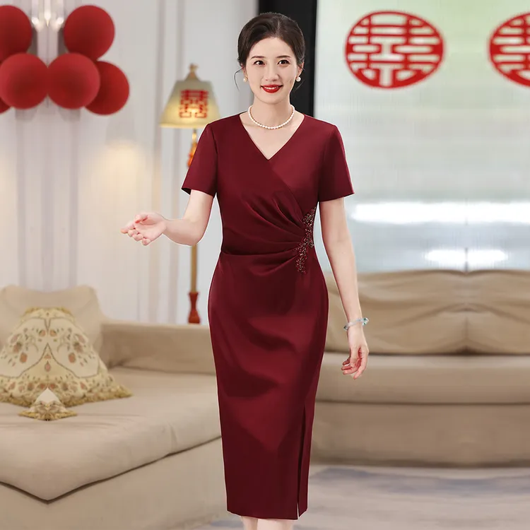 旗袍秋冬喜婆婆婚礼连衣裙新中式喜妈妈宴会款女装中国风高贵礼服