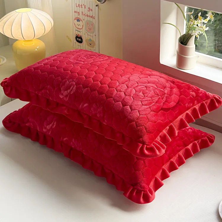 加厚牛奶绒枕套一对装秋冬季家用珊瑚绒枕头套单人纯色枕芯内胆罩