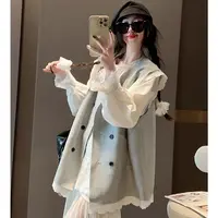 时尚休闲西装马甲女2025秋季新款宽松坎肩设计师花边上衣潮流外套