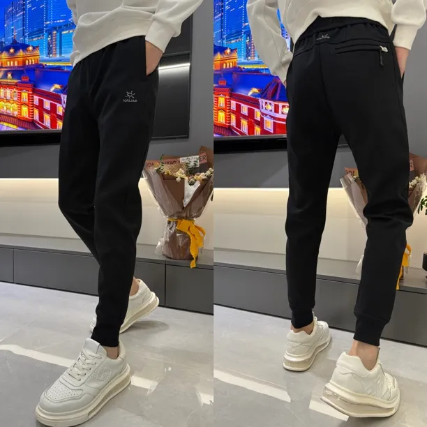 新款男士高品质束脚百搭款刺绣纯色加厚时尚休闲裤A700